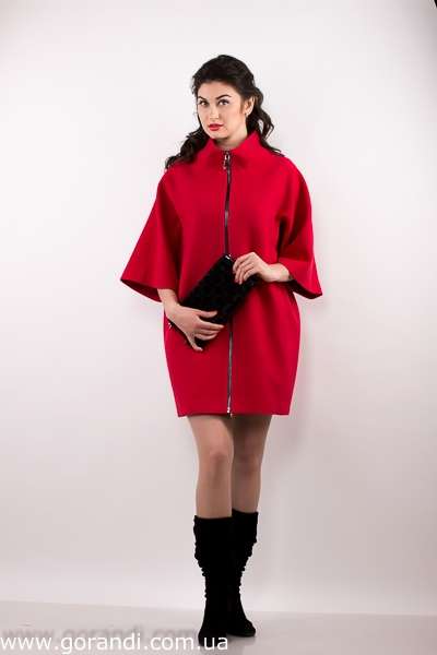 Женское пальто, рукав 3 4 три четверти, красное. фото