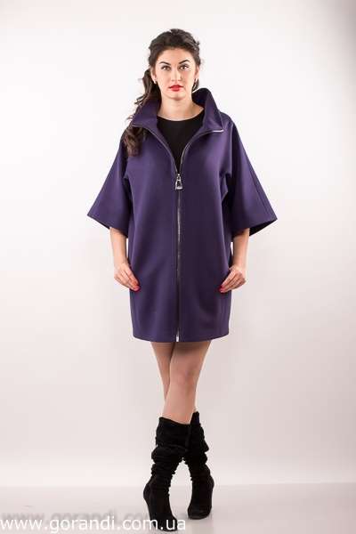 Пальто женское осень весна, рукав 3 4 три четверти, свободного покроя, широкое, укороченное. Фиолетовое, пурпурное, лиловое. фото