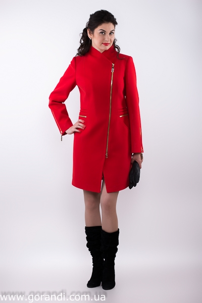 Весеннее осеннее пальто приталенное красное на застёжке молнии, средней длинны. фото Размер: 42-54 Фото