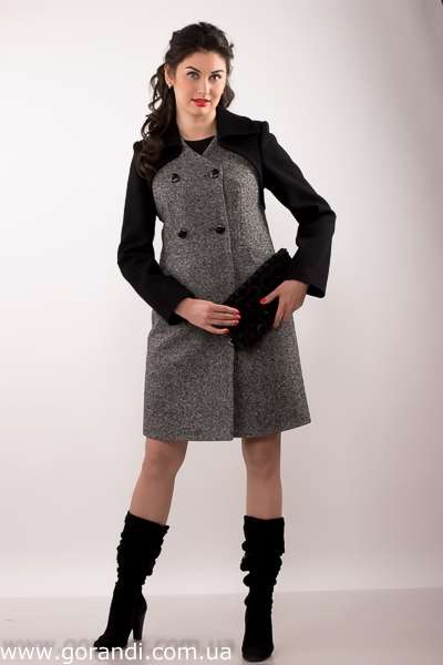 Пальто женское демисезонное комбинированное. Цвет серый чёрный тёмный фото Размер: 44-52 Фото